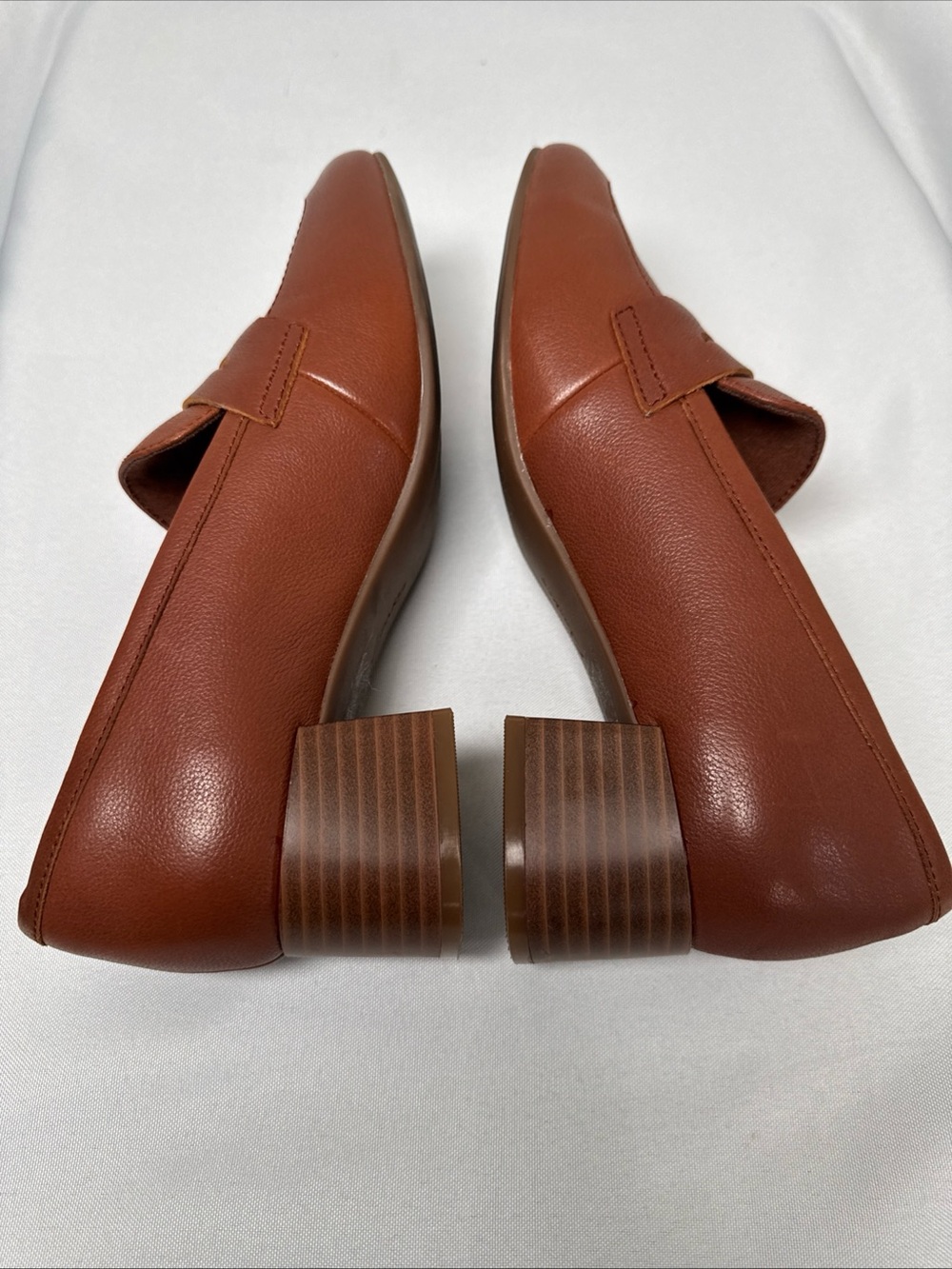 Clarks Iridessa Sky Shoes Womens Sz 7.5 M Dark Tan Leather Loafers Block Heel - Picture 9 of 13